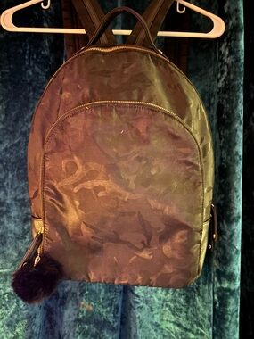 Satin Camouflage Backpack with Pom Pom
